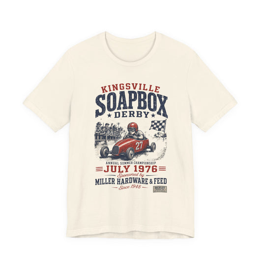 Kingsville Soapbox Derby Tee — Miller Hardware & Feed 1976 — Backlot Supply Archive