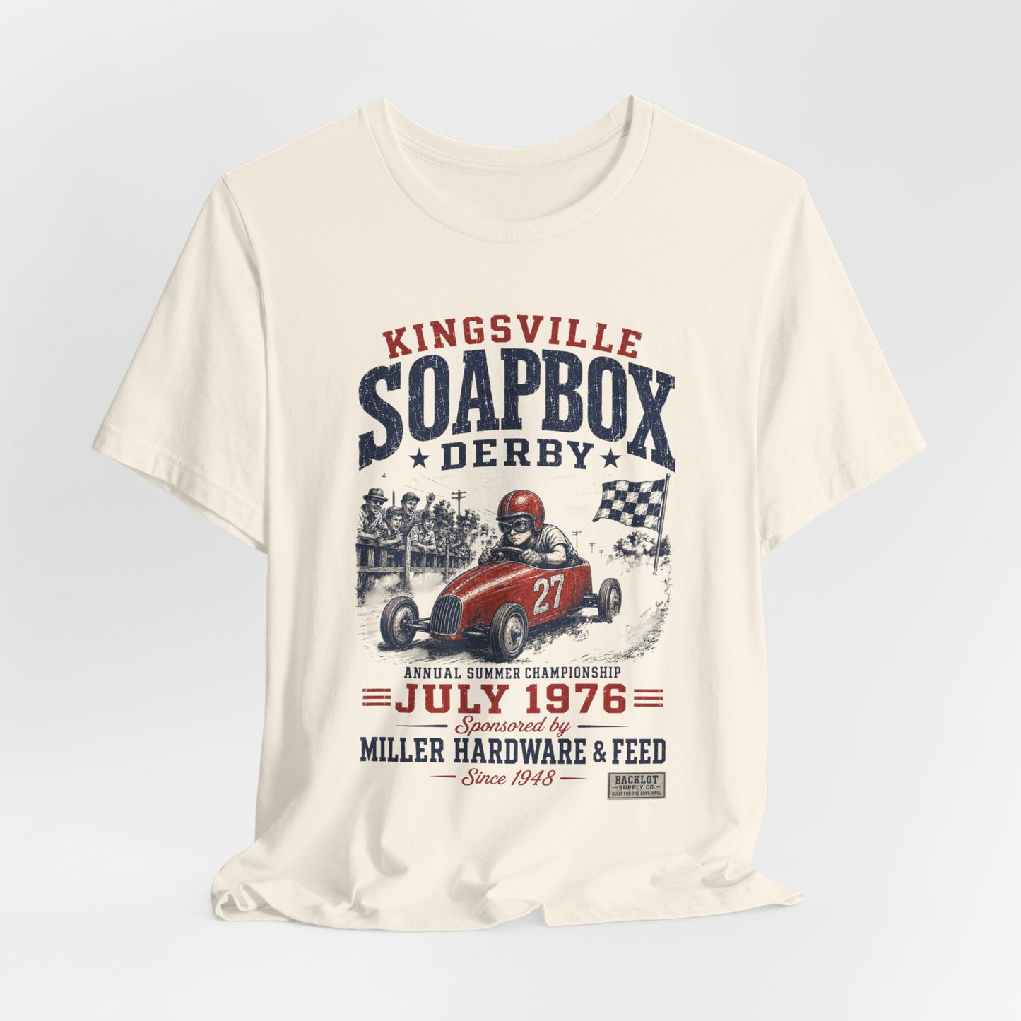 Kingsville Soapbox Derby Tee — Miller Hardware & Feed 1976 — Backlot Supply Archive